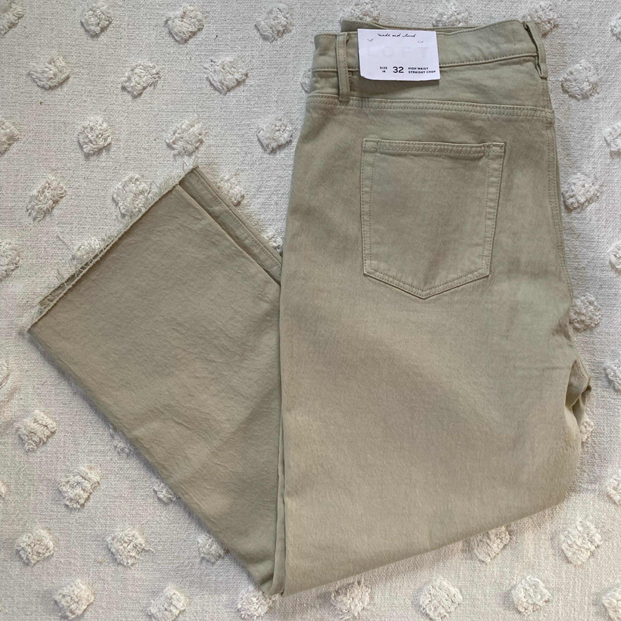 Loft High Rise Straight Crop Denim Jeans Frayed Hems Tan Beige Plus Size 32